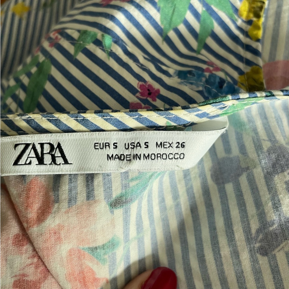 Zara 100% Cotton Front Button Down Striped Midi Dress Size Small - Picture 9 of 10